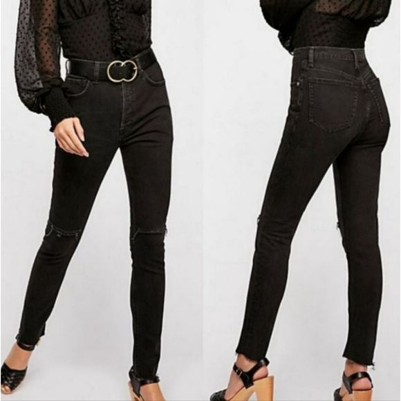 Free People Denim - Free People We The Free Black Distressed Skinny Jeans, Size 24